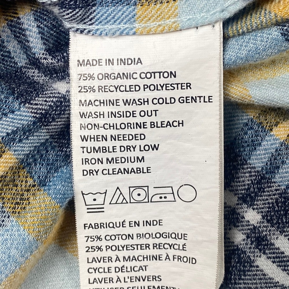 Prana Mens Medium Flannel Shirt Blue Yellow Plaid Organic Cotton Blend - Picture 9 of 11